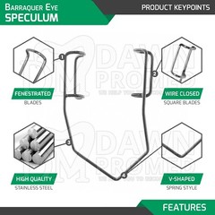 Barraquer Eye Speculum 5 Pcs Set 10,12,15,20,25mm Ophthalmic ENT Inst German Gr
