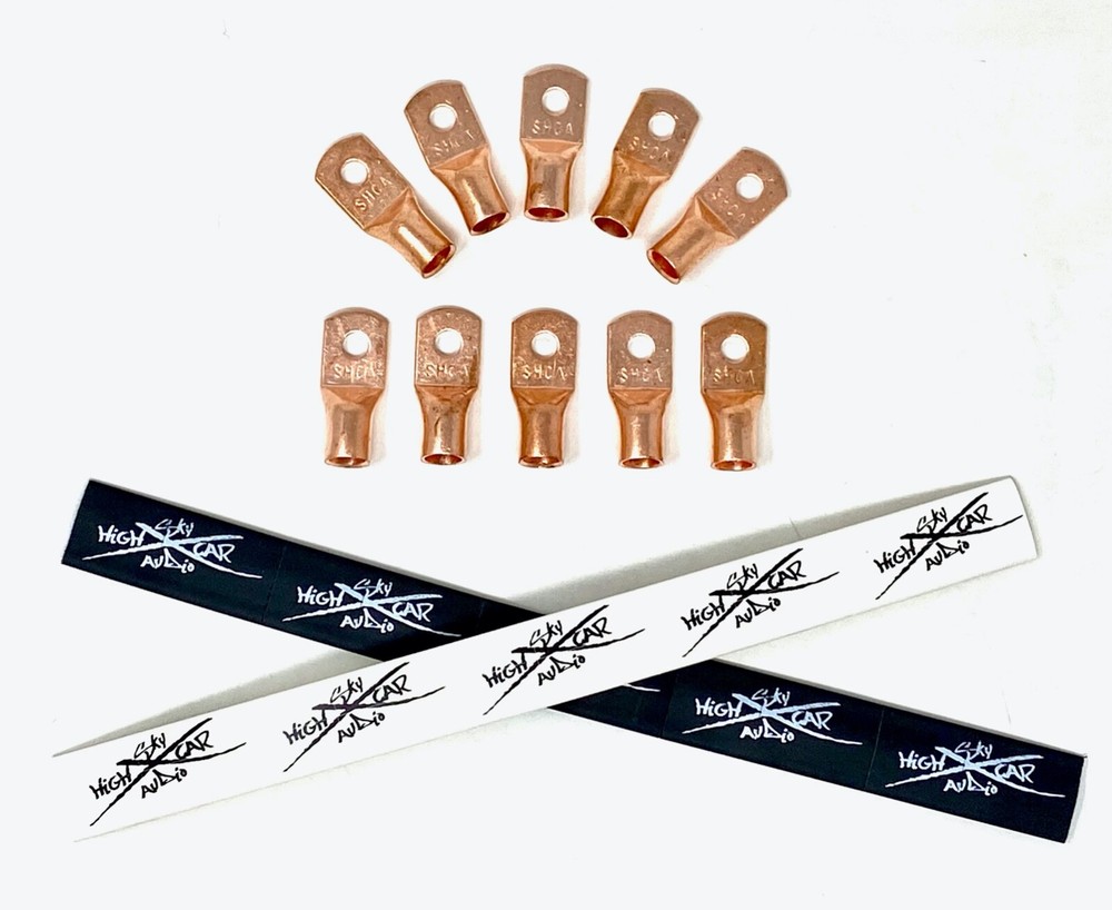 (10) 4 Gauge Copper Ring Terminals 1/4″ WHITE/BLACK Heat Shrink Tubing LUGS