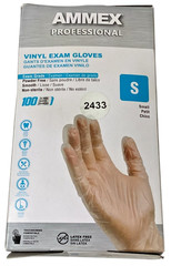 AMMEX: 100 Professional Vinyl Exam Gloves, Latex & Powder Free, Size Small