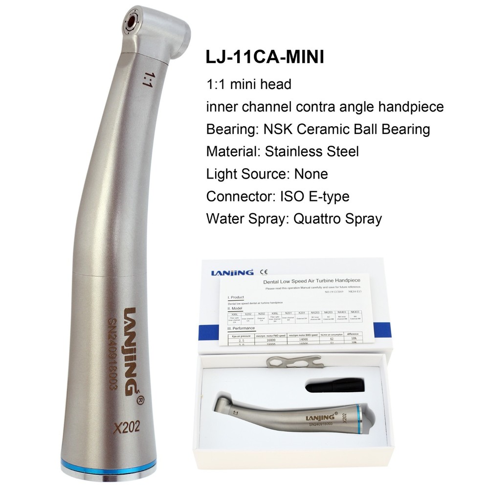 Dental 1:1 Fiber Optic Contra Angle Handpiece Low Speed Mini Head ISO E Type NSK