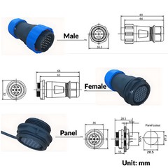 IP68 Waterproof 2/3/4/5 -26 Pin Plug and Panel/ Socket Inline Connector Aviation