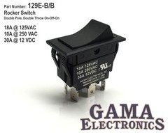 30 Amp DPDT Double Pole Double Throw On-Off-On Rocker Switch – 129E-B/B