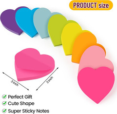 Heart Sticky Notes 3×3 in, 8 Pads, Super Cute Bright Color Strong Adhesive Post,