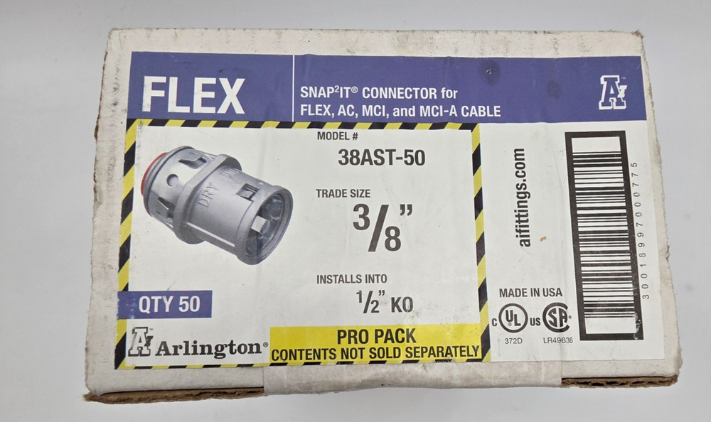 Arlington Industries 38AST-50 3/8″ Flex Snap2 IT Connector 50 pcs New in Box