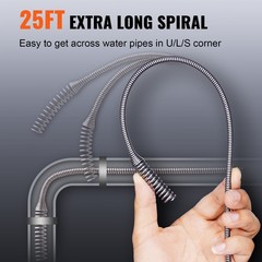 VEVOR Drain Clean 25ft 1/4″ Drum Plumbing Drain Snake Clog Remover Manual-feed