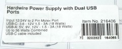 QUALCOMM PROCLIP MODEL IP1325 216406 Quick Charge 3.0 Hardwire Power Supply