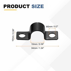 25Pcs 10mm U-Shaped Pipe Clamp Carbon Steel Double Hole Strap Clamp with Screw