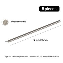 5Pcs 304 Stainless Steel round Rod, 5/32″ Diameter 12″ Length Metal Solid Shaft