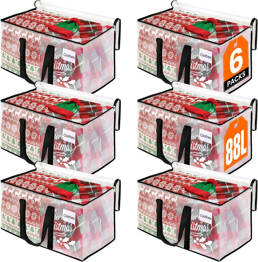 Heavy Duty Clear Moving Bags 6Pk Large Storage Totes With Handles Zipper