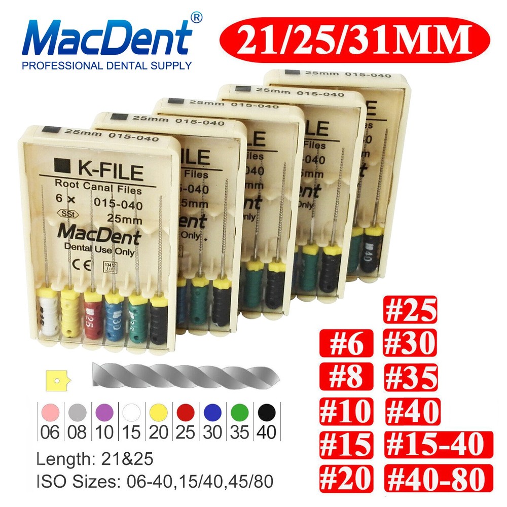 Mani Dental Root Canal Endo K-files 21-25-31mm All Sizes 6Files/pk