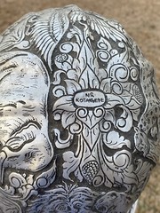 VINTAGE HAND ENGRAVED ALUMINUM McDONALD HARD HAT INDONESIA JUNGLE ANIMALS ART