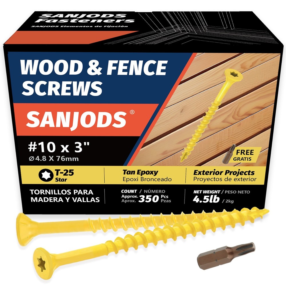 #10 x 3″ Deck Screws (4.5lb Box) – Epoxy Coated Rust-Resistant Tan Torx Drive