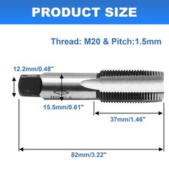 Litoexpe 2 Pcs M20 x 1.5 Metric Hand Tap, Right HSS Threading x