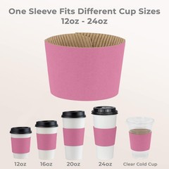 100 Pack] Pink Coffee Cup Sleeves Disposable for Hot Drinks, Durable Corrugated