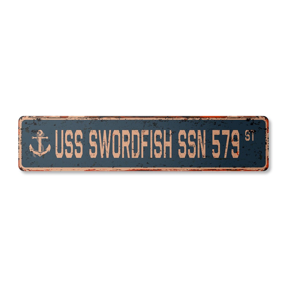 USS SWORDFISH SSN 579 Vintage Street Sign us navy ship veteran sailor rustic