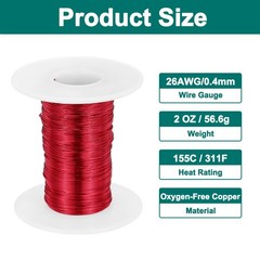 26 AWG Magnet Wire, 2 oz Magnetic Coil Wire, 155C(311F), Red,White