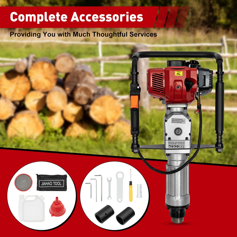 52CC 2.3HP Gas Powered T Post Driver Pile Push Fence Farm 2-Stroke + 2 Post Head