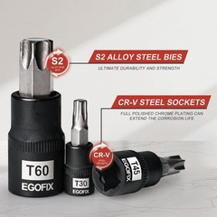 EGOFIX 38 pc Torx Bit Set S2 Alloy Steel | Star T6-T70 & Tamper Proof