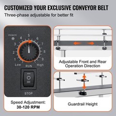 VEVOR Belt Conveyor PVC Stainless Steel Belt Conveyor 59″x23.6″ Double Guardrail