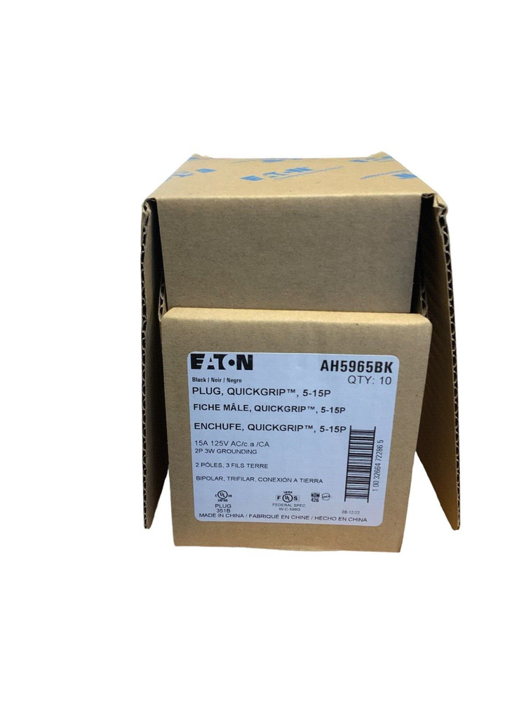 Eaton Arrow Hart quick grip straight blade plug 18-12 AWG 15A Industrial 5-15P