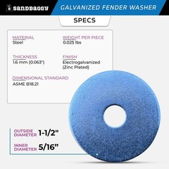 Sandbaggy 5/16” x 1-1/2” Galvanized Fender Washer (Zinc Plated)
