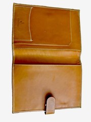 The J. Peterman Company Tan Leather Organizer Portfolio Cover Snap Closure