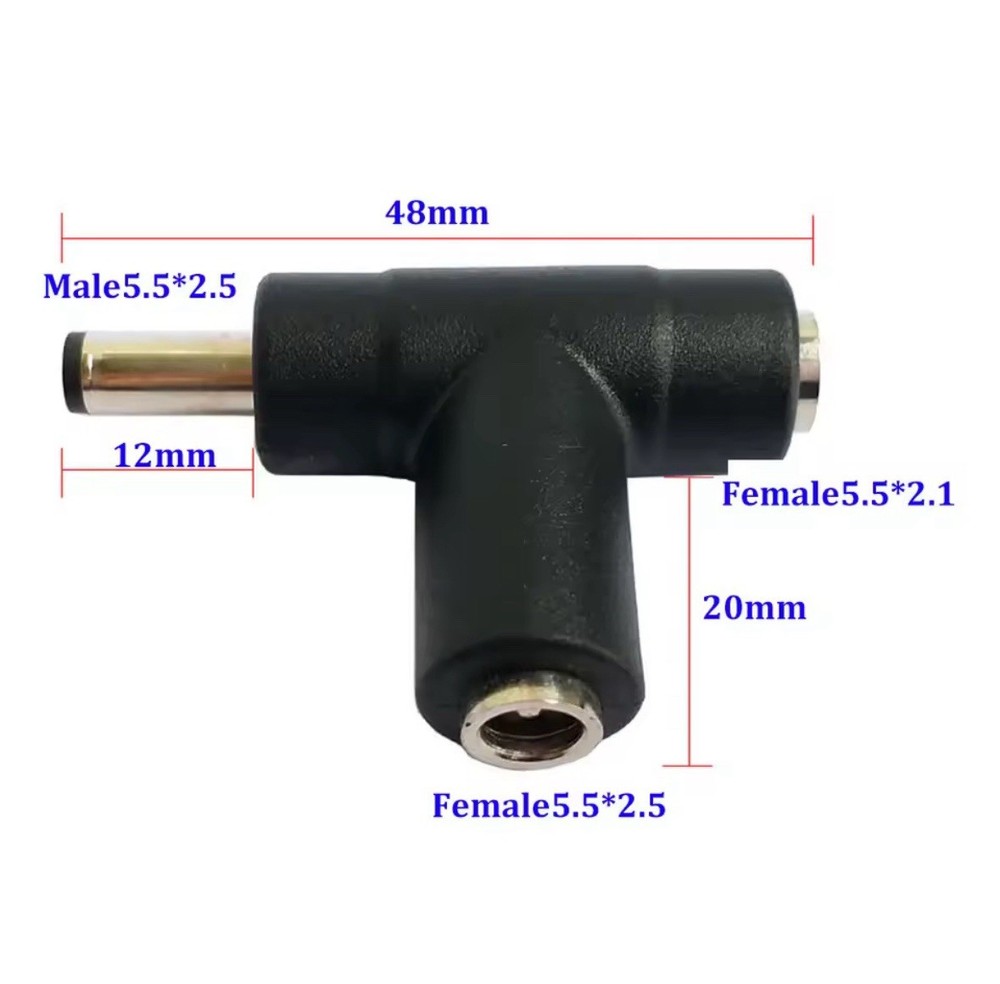 DC Barrel Jack Y-Adapter Power Supply Splitter DC5525 M to DC5525 F & DC5525 F