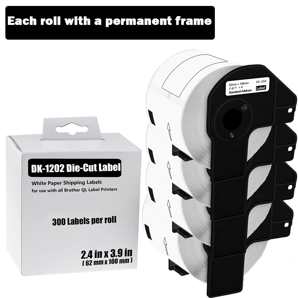 62mmx100mm 4 ROLLS Shipping Label 2-3/7″ x 4″ Compatible Brother QL-570 DK-1202