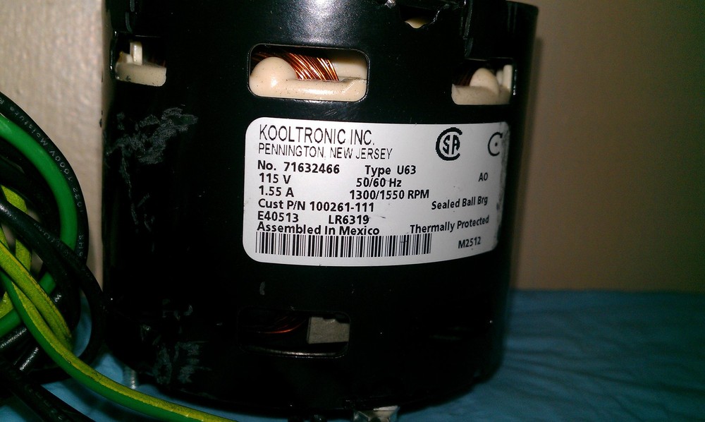 100261-111 KOOLTRONIC motor 115v 1.55a 1300/1550 rpm type U63