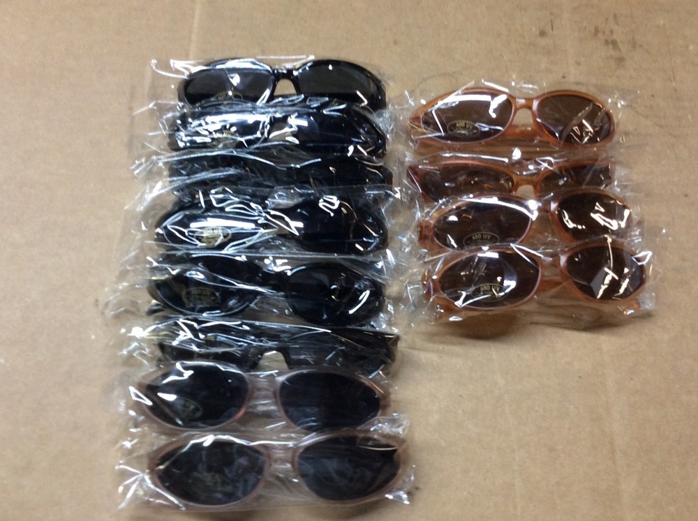 NEW ASSORTED BOX OF SUNGLASSES SUN GLASSES SET OF 12 GLASS COLORED SMALL LENS
