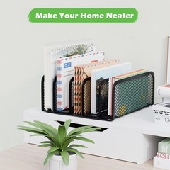 GDINDINFAN Mail Organizer Countertop, Metal File Holder with 5-Slot, Black