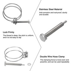 6Pcs Double Wire Hose Clamp 51-57mm Adjustable Hose Clip with M8 Bolt