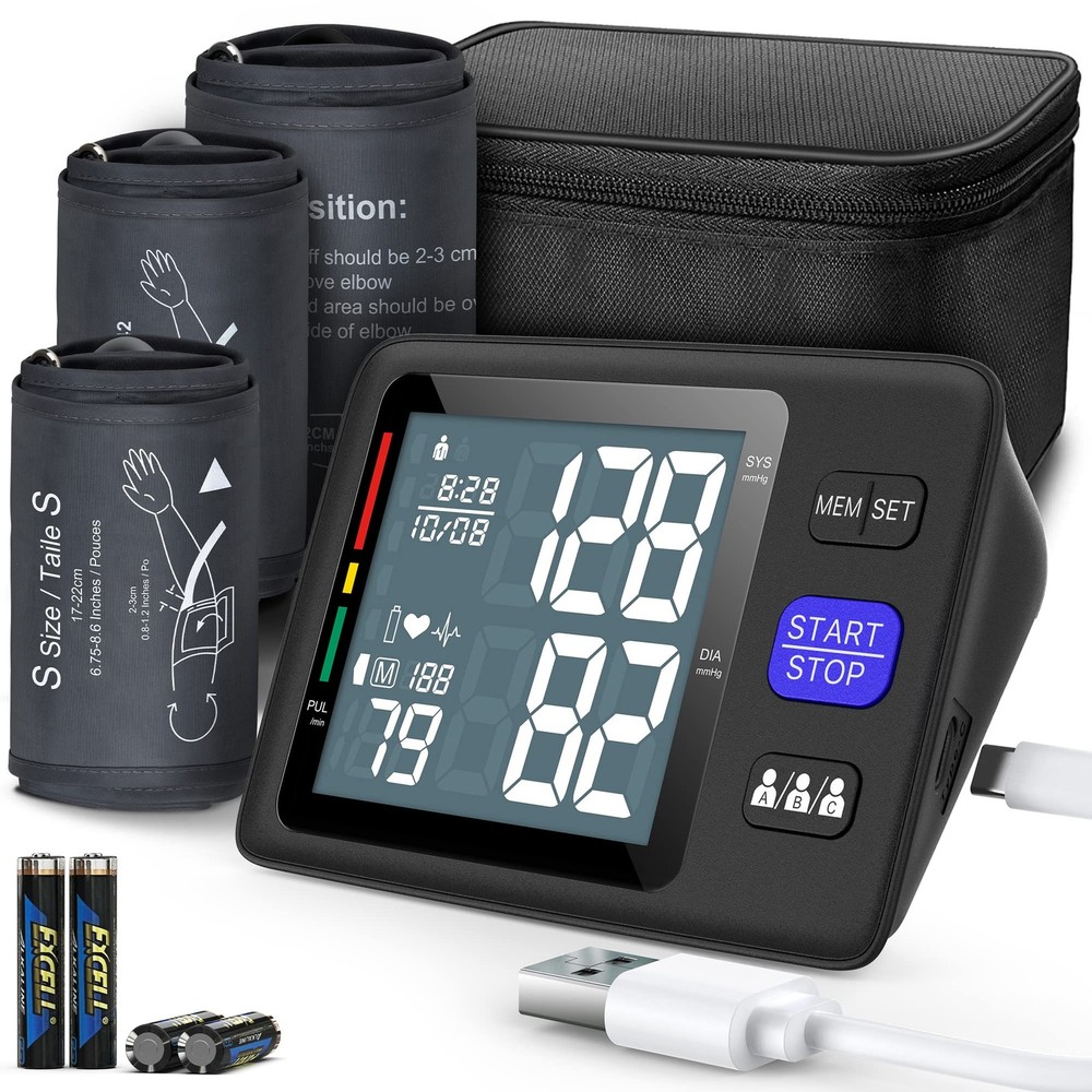 Blood Pressure Machine Upper Arm, 3 Size Cuffs, S, M/L and XL, x-Large, Black