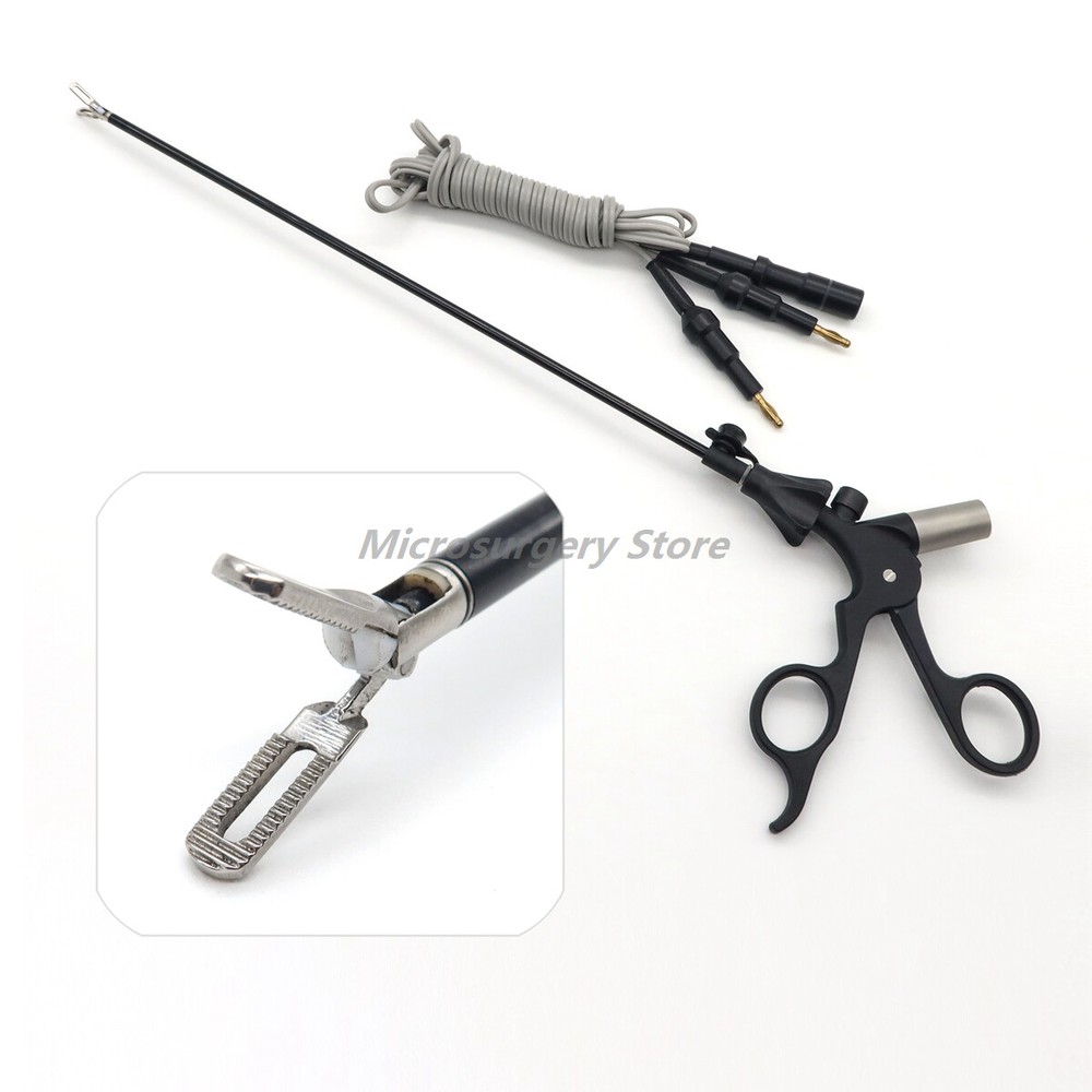 New Φ5 x 330 mm Laparoscopic bipolar Tooth Mid-hole forceps With Cable Cord