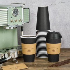 LITOPAK 100-Pack 16oz Black Disposable Coffee Cups w/Lids, Sleeves, Sticks