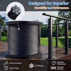 1/8 T316 Black Stainless Steel Cable – 650FT Heavy Duty Wire Rope for Cable Rail