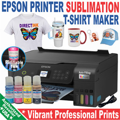 Epson Printer with Sublimation ink Heat Transfer Print + T-Shirt Bundle