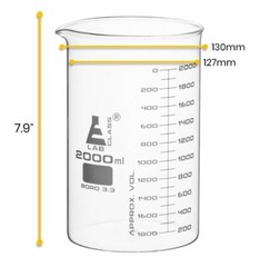 Eisco Labs 2000ml Beaker, Low Form, Dual Scale – ASTM – Borosilicate Glass