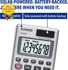 HS-8VA Mini 6-Function Calculator | Large 8-Digit LCD Display | Solar Powered wi