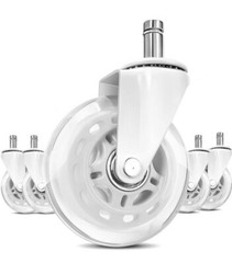 Set of 5 WHITE Office Chair Caster Rubber Swivel Wheels Heavy Duty 3 inch