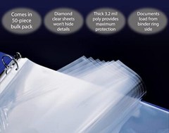 50 Pack 11×17 Inch Heavyweight Diamond Clear Sheet Protectors, Side Loading, Led