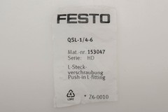 Festo QSL-1/4-6 6mm x 1/8″ Push-In 90� Fittings Qty 2 NOS