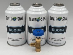 Envirosafe R600a Refrigerant 3 can Tap, 6oz Can, Pharmaceutical Grade 99.7% Pure