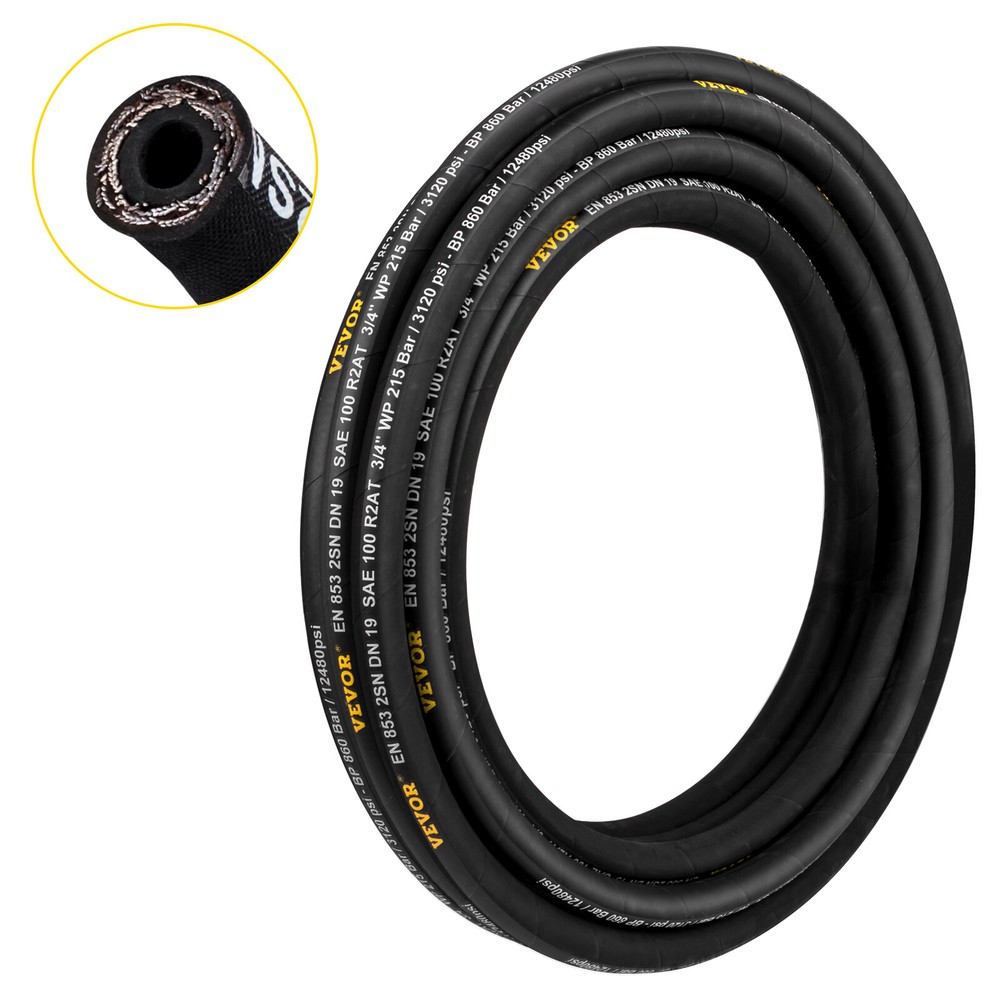 VEVOR Hydraulic Hose Coiled Hydraulic Hose 50ft 3/4″ 2 Steel Wire 3120 PSI
