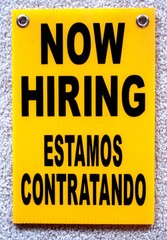 NOW HIRING ESTAMOS CONTRATANDO Coroplast SIGN with Grommets 8×12 Spanish