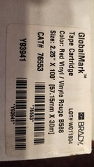 Brady 76553 Vinyl Red Label Tape Cartridge 2.25″ x 100′ GlobalMark Y93941 B588
