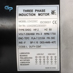 2 HP General Electric Motor 3 Phase 56C Frame 1800 RPM TEFC 230 / 460 Volt New