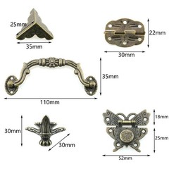 12pcs Jewelry Box Antique Lock Latch Hasp Hinges Handle Box Corner Protectors…