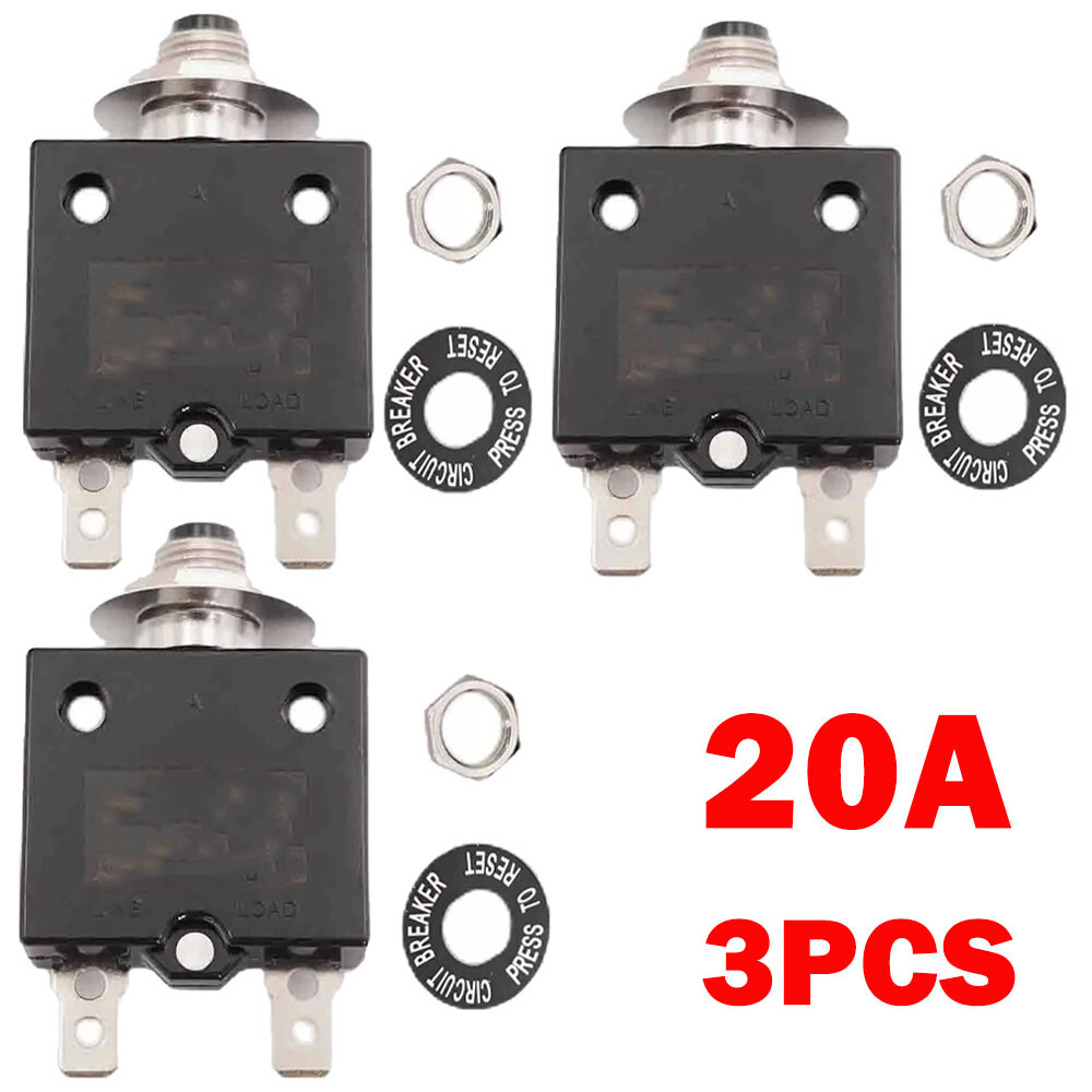 3x NEW 20 Amp Push Button Thermal Circuit Breaker 12-50V DC 125-250V Volt AC 20A