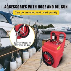 Portable 32 Gallon 120 L Fuel Tank with 12 V Diesel Pump 13 ft Delivery Hose Red